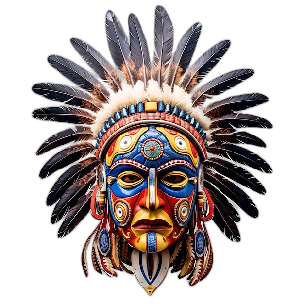 Traditional mask of the Indians of South America with feathers