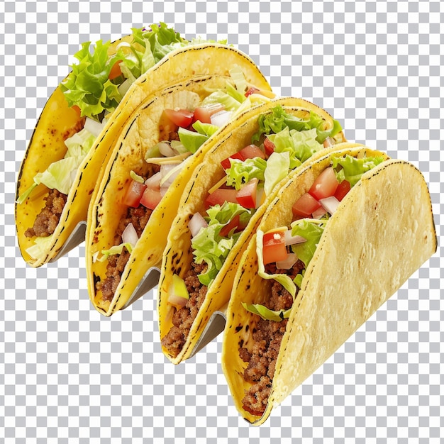 Traditional Mexican tacos with meat and vegetables isolated on png background