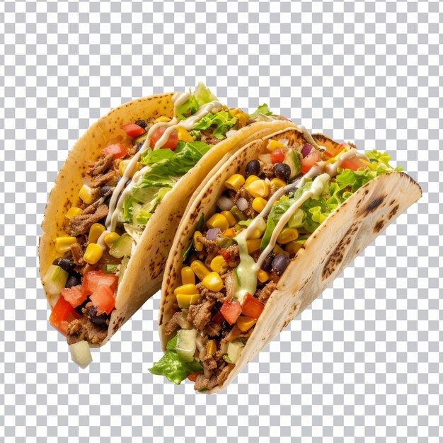 PSD traditional mexican tacos with meat and vegetables isolated on png background