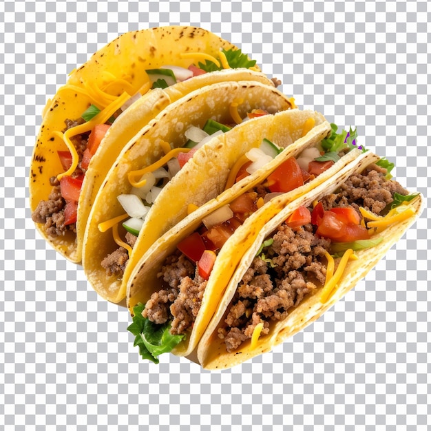 Traditional Mexican tacos with meat and vegetables isolated on png background