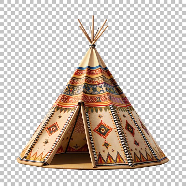 PSD traditional native american teepee with decorative colorful tent isolated on transparent background