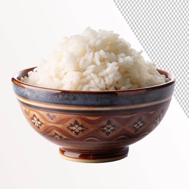 PSD traditional overflowing bowl of steaming rice on transparent background