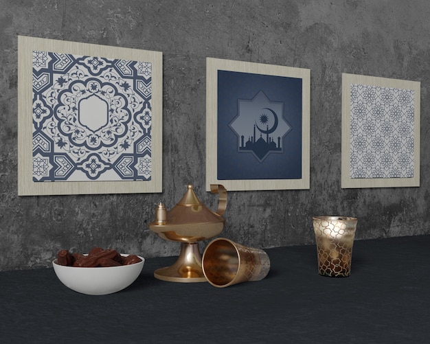 Traditional ramadan arrangement with frames mock-up