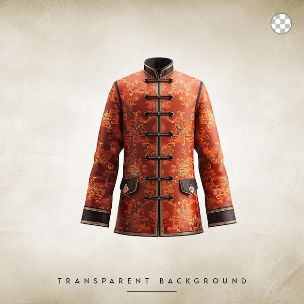 PSD traditional red chinese jacket with embroidery isolated on transparent background