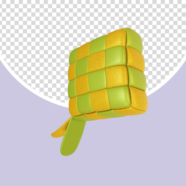 Traditional Rice Dish Ketupat 3D Render Element in Green and Yellow