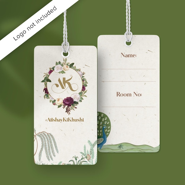 PSD traditional wedding luggage tag and label design with rajasthani and mughal elements