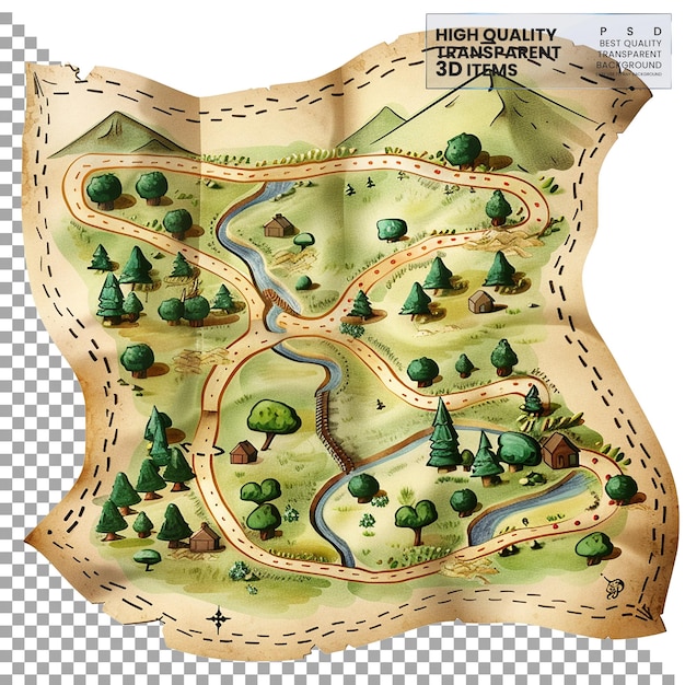 PSD trail map map of hiking trails png on on transparent background