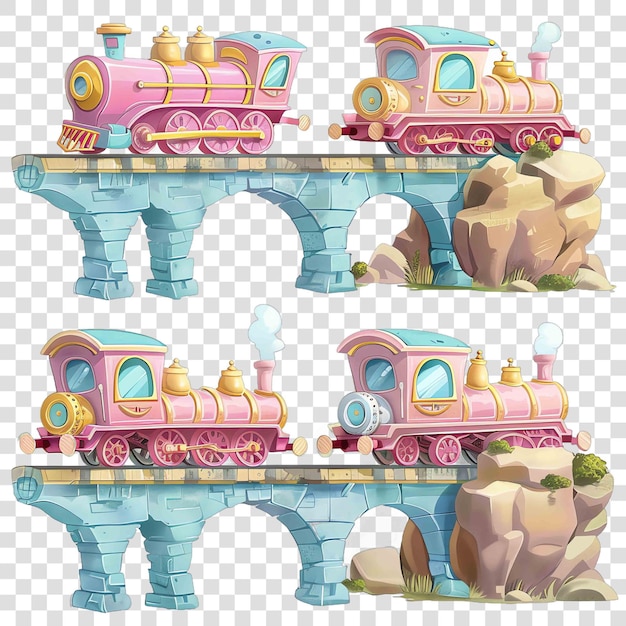 PSD train on a bridge in pink light blue yellow tones watercolor nurseryon transparent background