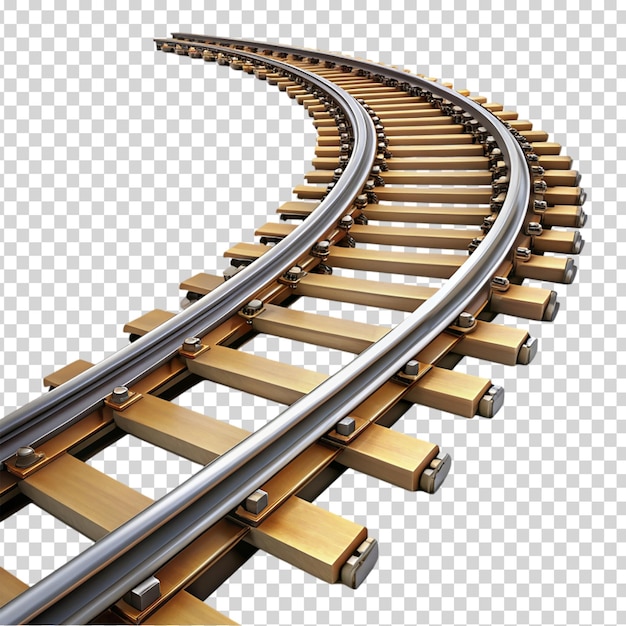 PSD train tracks with a metal bar on transparent background