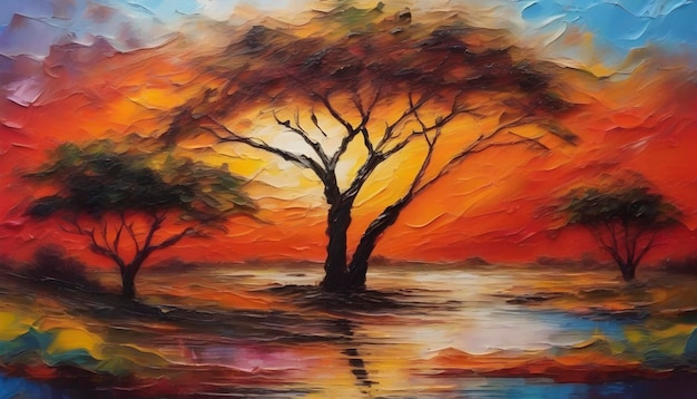 A tranquil African landscape Abstract art