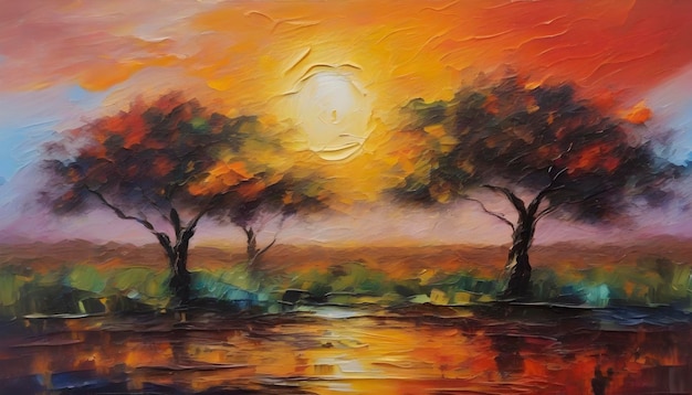 A tranquil African landscape Abstract art