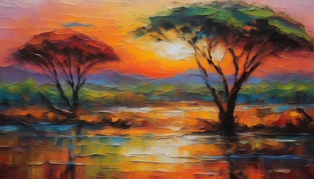 A tranquil African landscape Abstract art