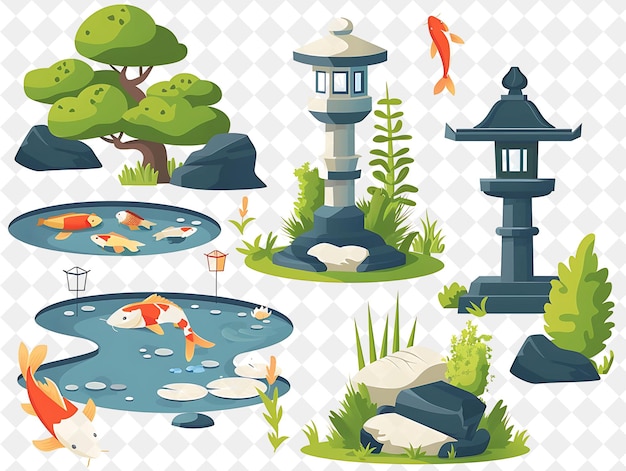 Tranquil Japanese Garden With Elegant Stone Lanterns and Vib Illustration Natural Scenery Design