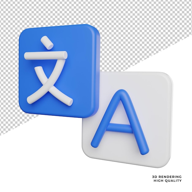 PSD translator language side view icons 3d rendering illustration on transparent background