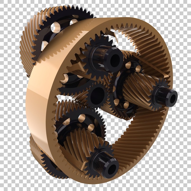 PSD transmission cog wheels isolated on transparent background 3d rendering illustration