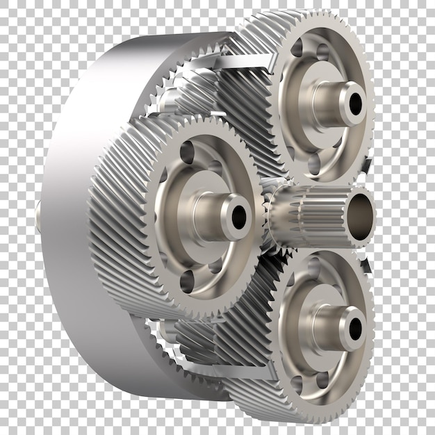 Transmission cog wheels on transparent background 3d rendering illustration