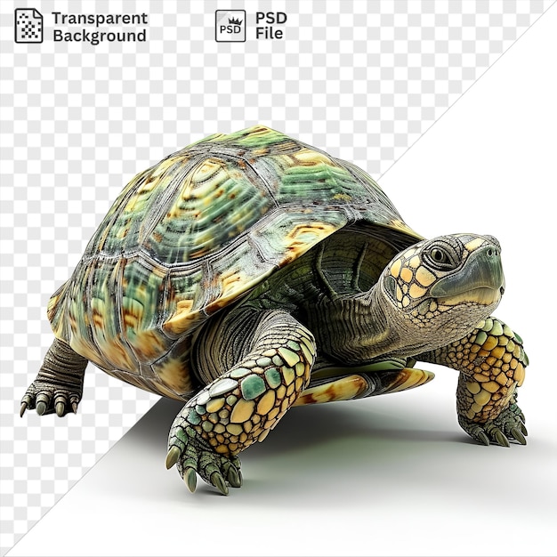 transparent 3d animated turtle crawling with a patterned shell