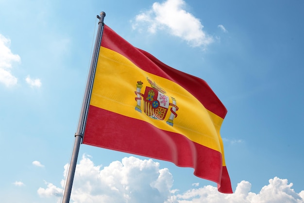 Transparent 3D Visualization of Spain flag waving in the sky