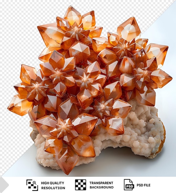 transparent of aragonite star cluster with delicate star shaped formations on a isolated background