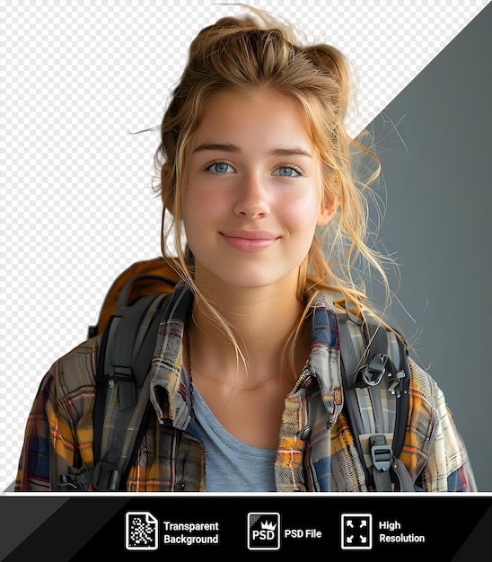 transparent attractive college student with backpack posing for the camera