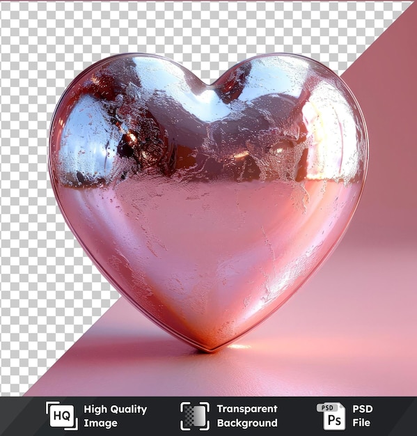 PSD transparent background box in shape of heart was opened on a pink table