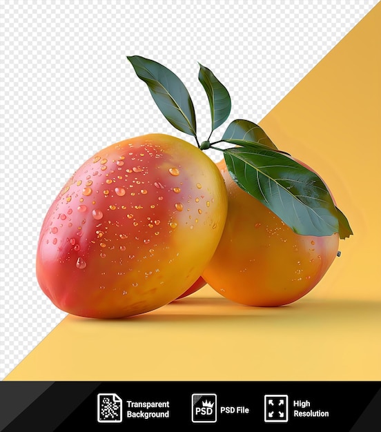 transparent background mango with leaves on a yellow background png psd