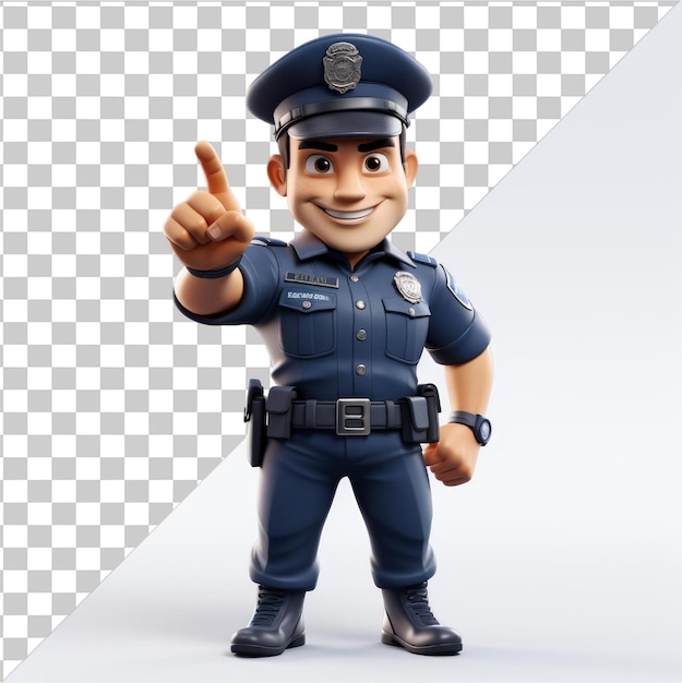 Transparent Background PSD 3D police officer cartoon catching criminals