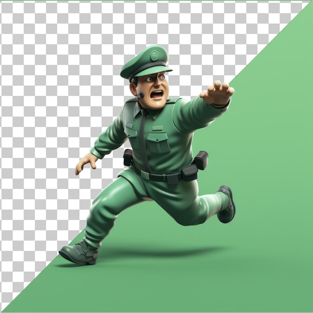 Transparent Background PSD 3D police officer cartoon chasing a thief