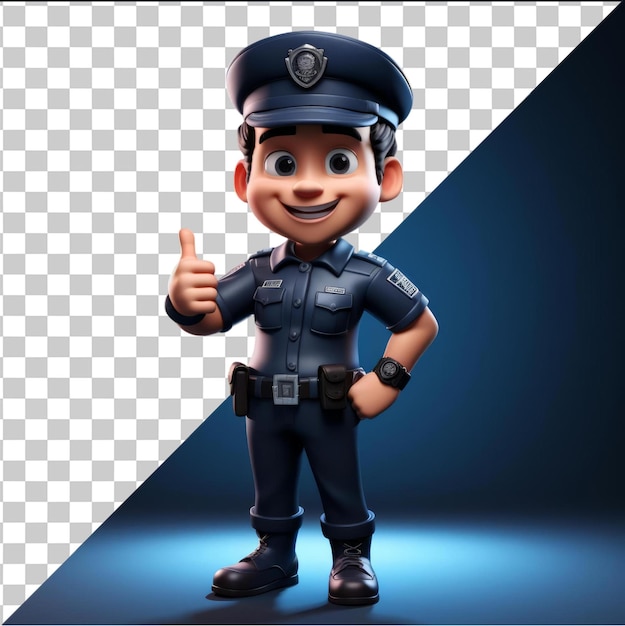 Transparent Background PSD 3D police officer cartoon patrolling the streets