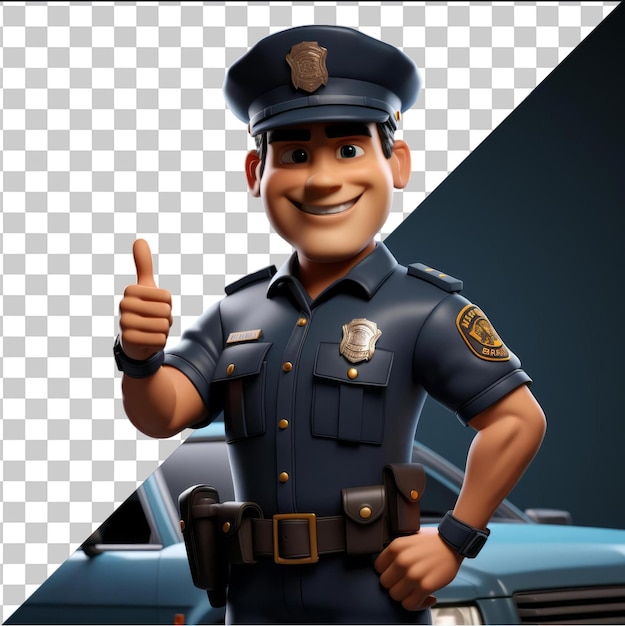 Transparent Background PSD 3D police officer cartoon patrolling the streets