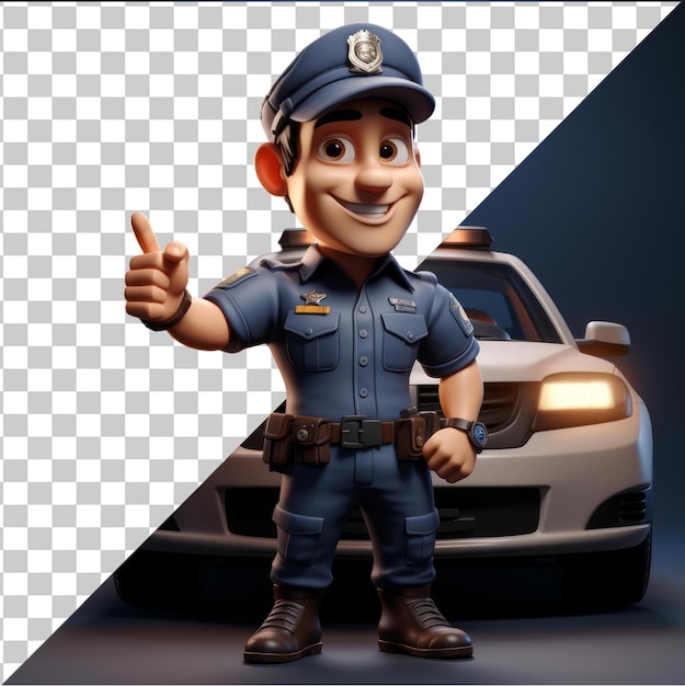 Transparent Background PSD 3D police officer cartoon patrolling the streets