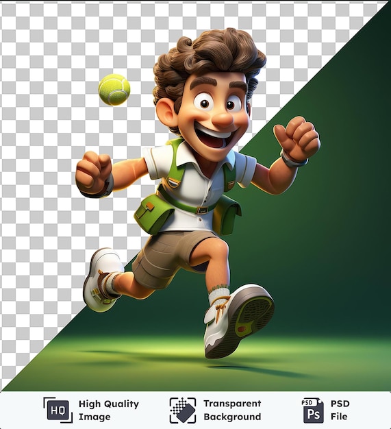 transparent background psd 3d tennis player cartoon acing a serve