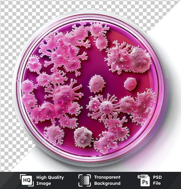 PSD transparent background psd of bacillus bacteria culture in petri dish with pink flowers