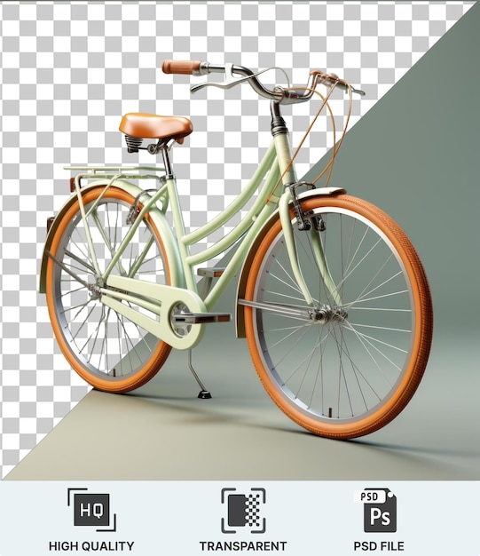 transparent background psd a bicycle with a brown and orange seat and silver and metal pedals featuring a metal and silver spoke