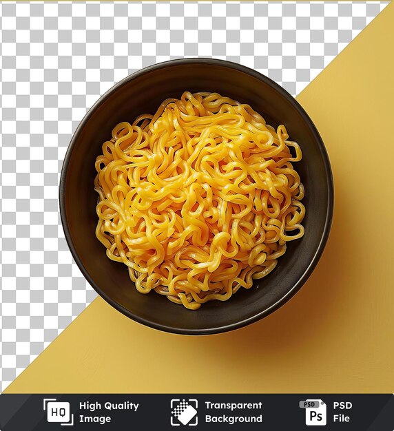 transparent background psd bowl of fried noodles on a yellow table