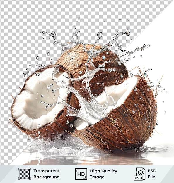 PSD transparent background psd coconut water splash with fresh coconuts isolated