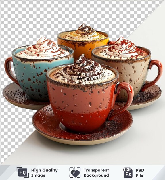 PSD transparent background psd collection set of hot cocoa cups png clipart with various cups and