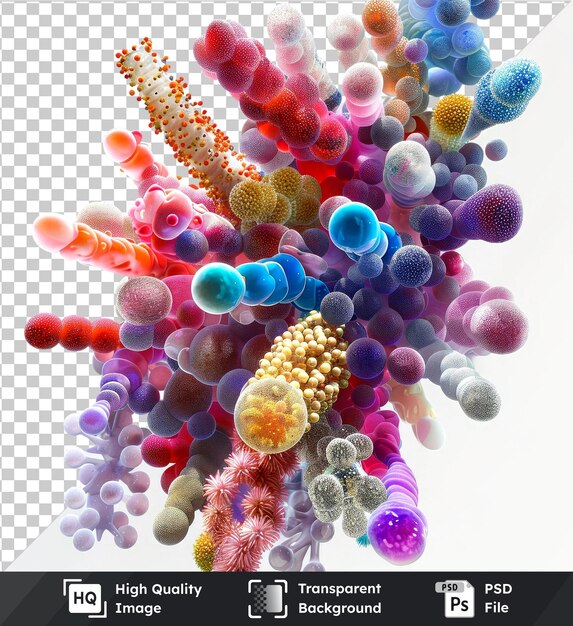 Transparent background psd colorful bacteria cultures isolated on transparent background