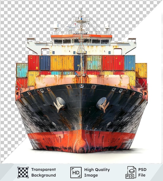 PSD transparent background psd container ship isolated on transparent background