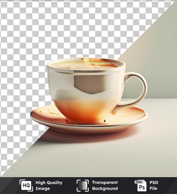 transparent background psd cup of chai latte with a brown rim and handle placed on a table with a dark shadow in the foreground