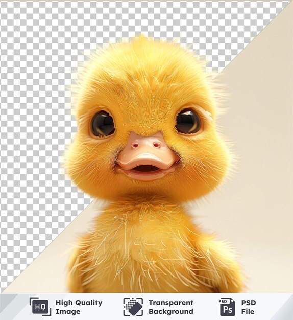 Transparent background psd Cute baby duckling with orange feet and beak