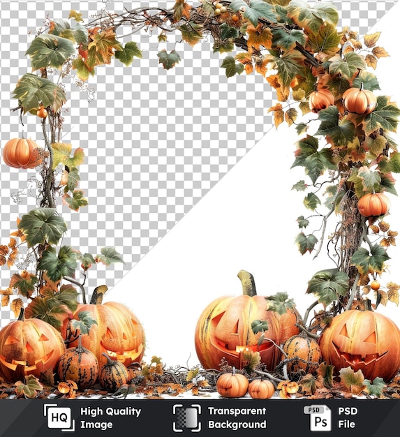 Transparent background psd featuring highquality hyperealistic pumpkins in various sizes and