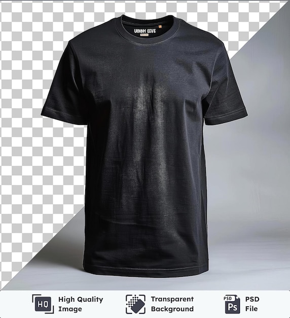 transparent background psd front view capture a premium t shirt black cotton material fabric label