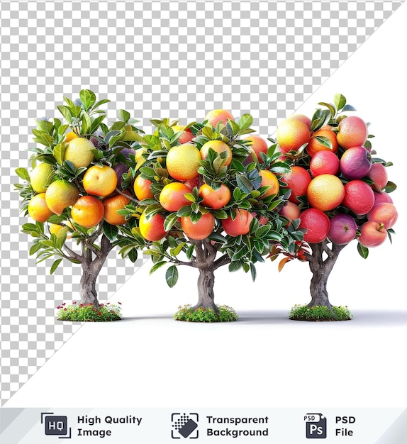 PSD transparent background psd fruit trees with colorful fruits and small tree