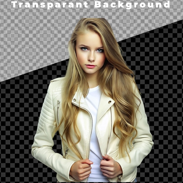 PSD transparent background psd glamorous young beautiful rock style girl leather jacket with accessories concept of the beauty of a woman