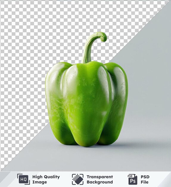 transparent background psd green pepper mockup featuring a green stem and a dark shadow