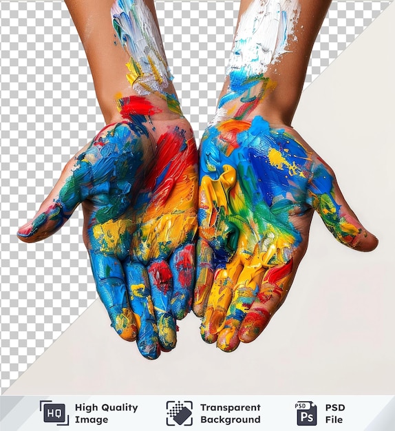 transparent background psd hands in paint holding on transparent background