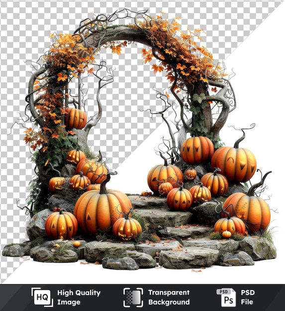 Transparent background psd of highquality realistic pumpkins in various sizes and colors