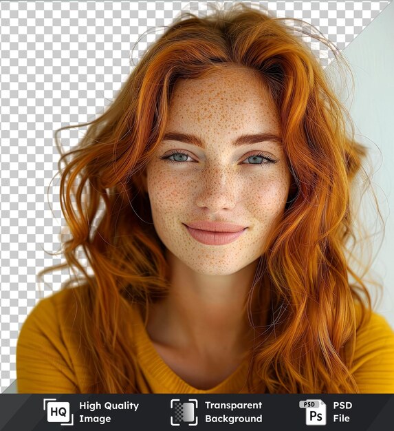 PSD transparent background psd hyperealistic high quality headshot of a woman with freckles