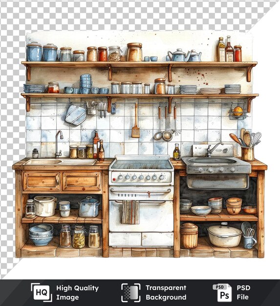 Transparent background PSD kitchen set illustration